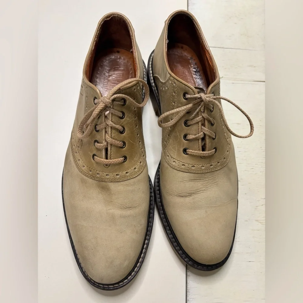 Johnston & Murphy Saddle Oxfords Mens Size 10 M Beige Leather Block Heels Italy